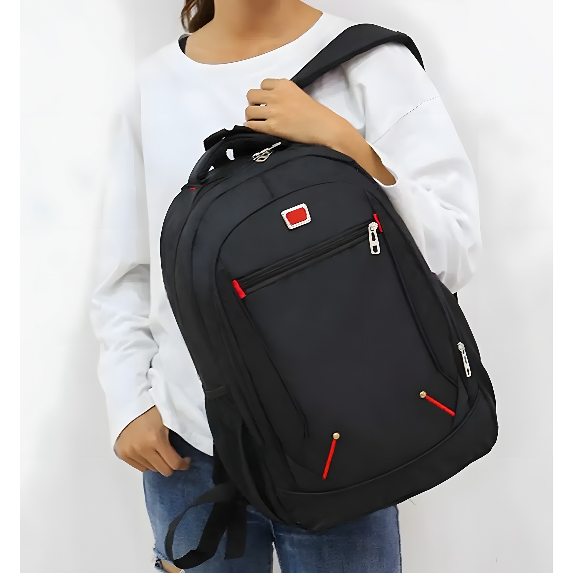 Rucsac pentru Laptop RETOO Glam, Material Oxford, Impermeabil, Fermoar, Capacitate 30 L, Destinatie Scoala, Serviciu, Calatorie, Negru