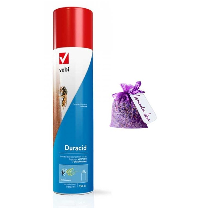 Insecticid Duracid anti-viespi si anti-gargauni, jet de spuma, gata de utilizare, 750 ml si saculet lavanda 10 gr