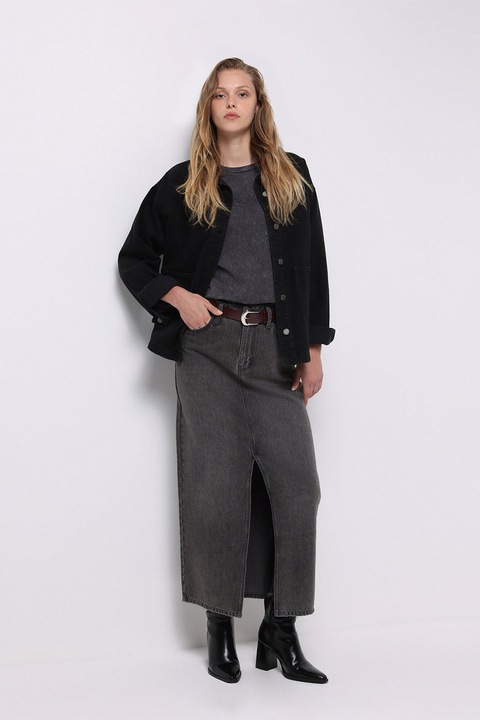 COLIN'S, Fusta de denim cu slit frontal, Gri antracit