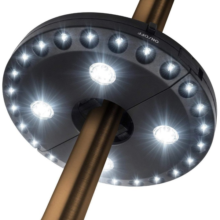 Lumina pentru umbrela de terasa, 28 LED-uri, 3 moduri de luminozitate, alimentare cu 4 baterii AA