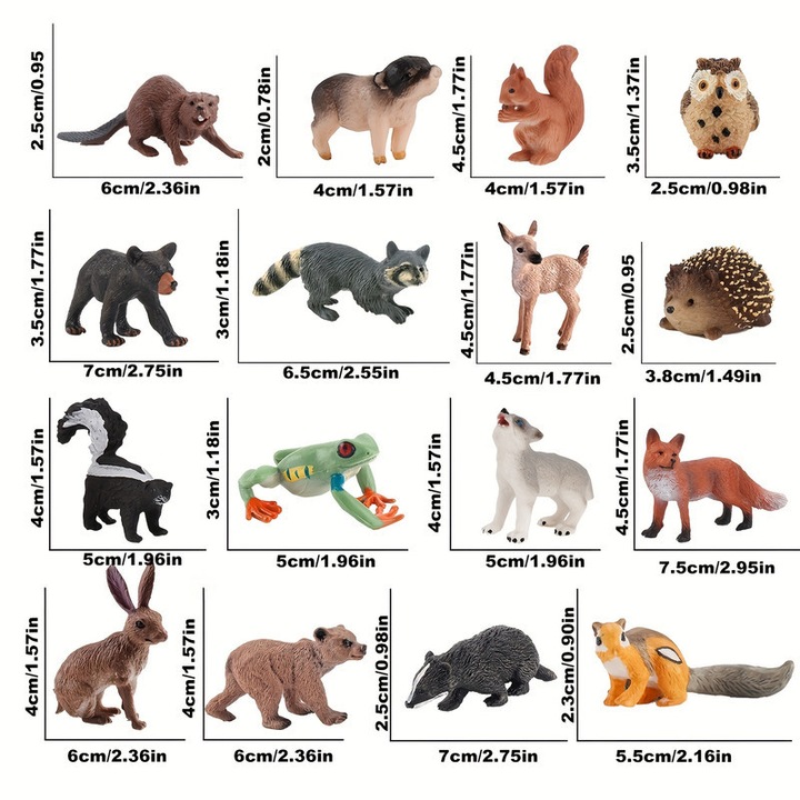 S.Fine 16 db-os erdei állatfigura készlet, mini, többszínű, 16 darab