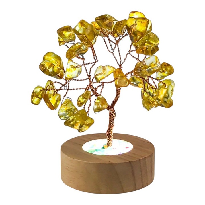 Életfa Feng Shui sárga kristályokkal és világító fa talppal