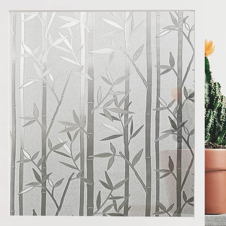 Folie electrostatica pentru geamuri, opaca si rezistenta la UV, ideala pentru decorarea bucatariilor, birourilor si dormitoarelor, model bambus, 30 x 200 cm