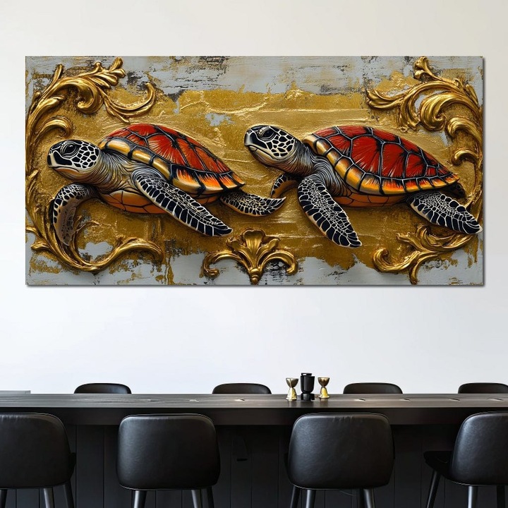 Премиум Канава Картина, LuxCanva® M1426, Обещанието на Морето, 50 X 100 СМ, 100% Памучно Платно 400гр/м2, Дървена Рамка, Костенурки, Двойка, Елегантност, Природа, Орнамент, Кралски, Двойка, Океан, Абстрактен, Картина, Офис, Всекидневна, Детска стая