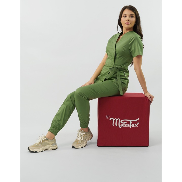 Bluza medicala dama Vicky, culoare kaki, tip kimono, decolteu in V, maneca scurta, marime XS