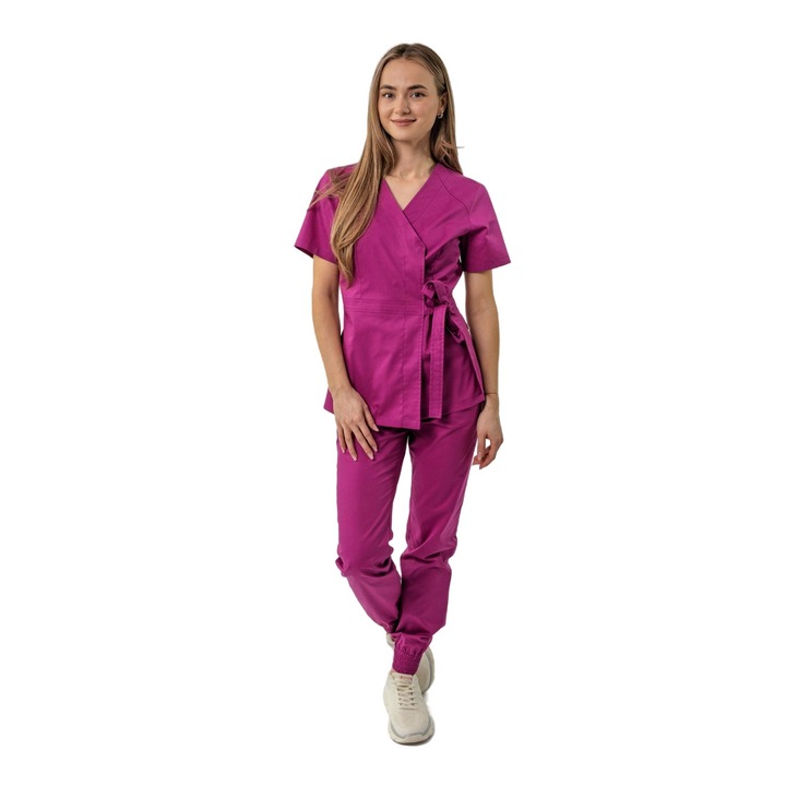 Bluza medicala dama Vicky, culoare mov, tip kimono, decolteu in V, maneca scurta, marime XS