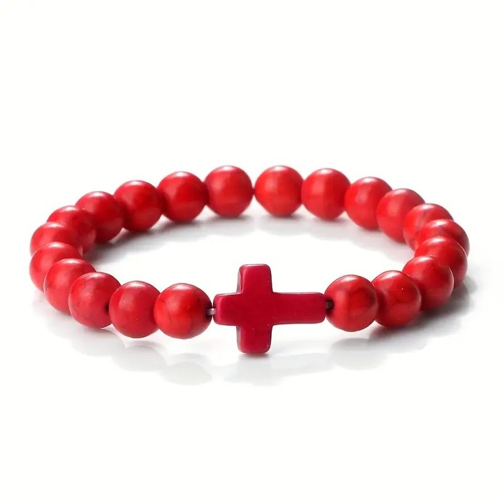 Brățară de piatră turcoaz cu cruce, roșie, bijuterii de rugăciune