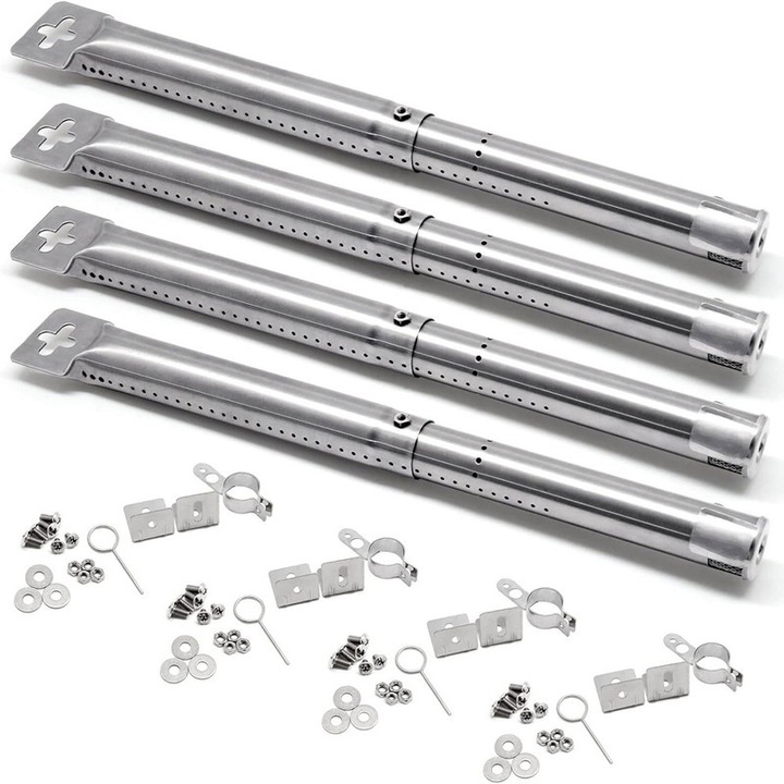 Тръба за горелка от неръждаема стомана за барбекю - Регулируема глава на горелката, нагревателна плоча за фурна, 12"-17,5", устойчива на корозия - 4 броя