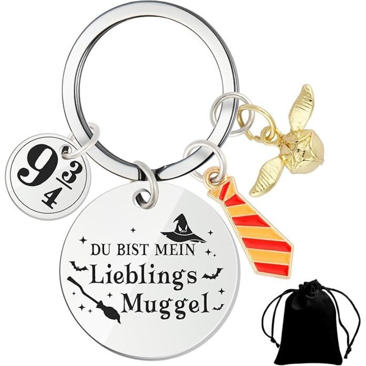 Титаниев ключодържател, магически дизайн, с персонализирано послание, комплект с фланелена торбичка, сребрист