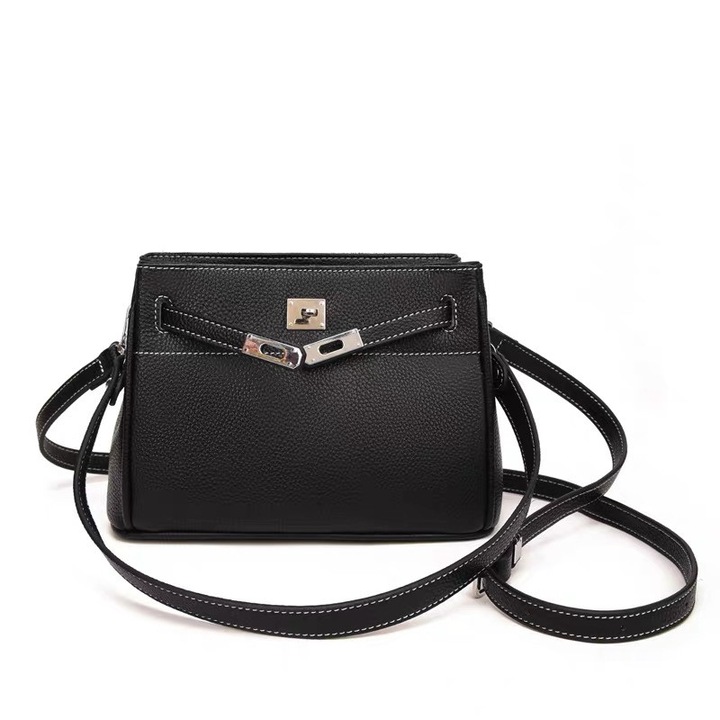 Női puha bőr táska, nagy kapacitású, fekete