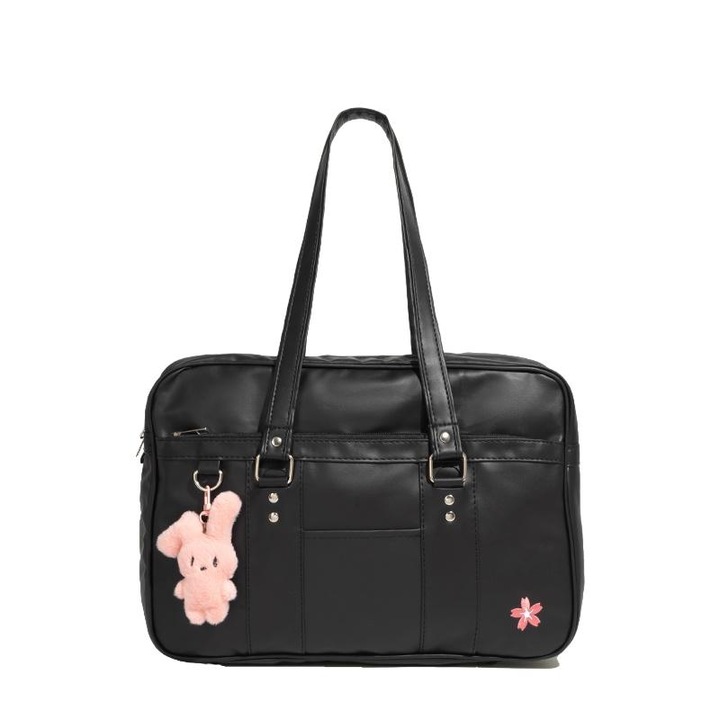 Női táska, fekete, ökológiai bőr, nagy kapacitású, japán stílusú