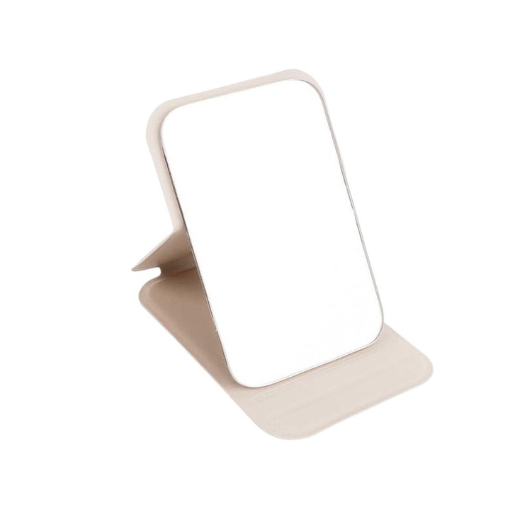 Oglinda cosmetica portabila pliabila cu suport, 10.5x7cm, bej