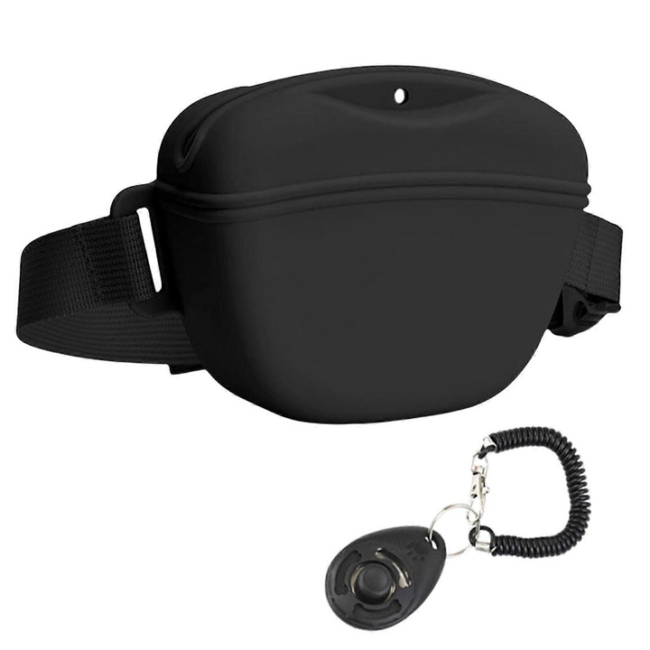 Kutyatáska, kihangosító övvel, Clickers, szilikon jutalomtáska kiegészítő, megerősített táska, fekete