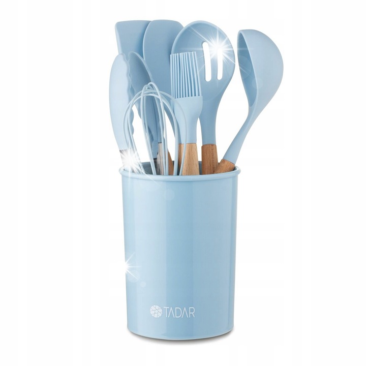 Tadar Silico konyhai eszköz készlet, 8 részes, tartóval, kék szilikon