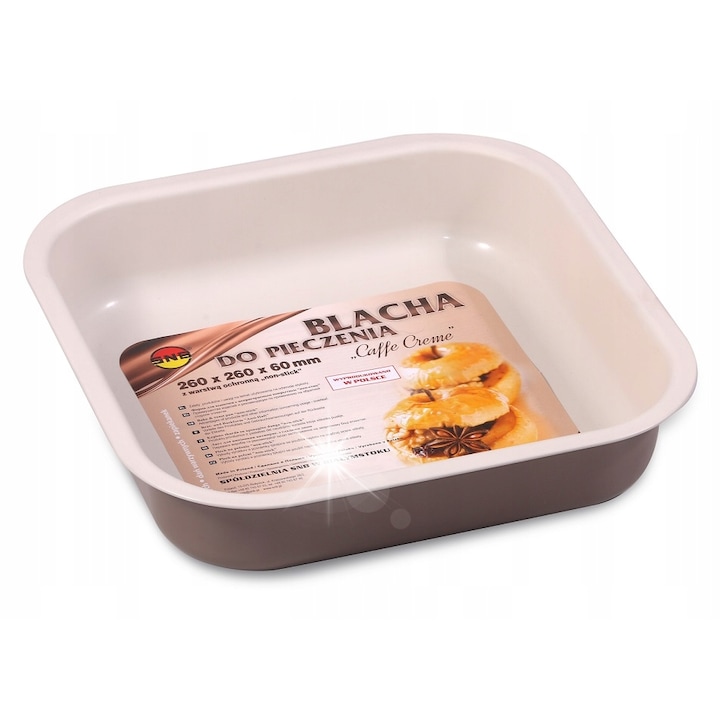 Négyzet alakú sütőtepsi Caffe Creme 26x26cm, tapadásmentes, krém-kávé színű