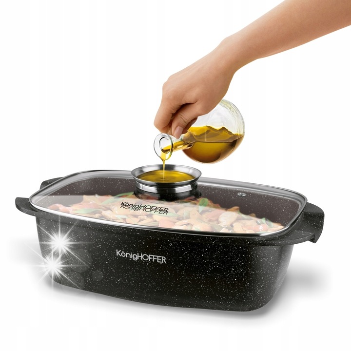 Öntöttvas Konighoffer Pollo, 5.5L, fekete, üvegfedővel és aromadiffúzorral