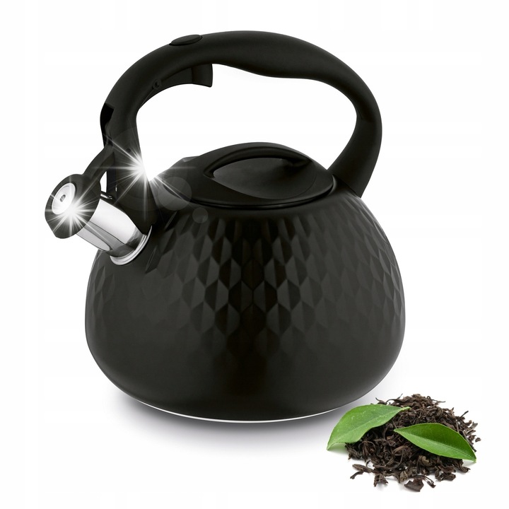 Konighoffer Mauro 3L fekete rozsdamentes acél teáskanna, puha tapintású fogantyúval, gáz- és indukciós tűzhelyre
