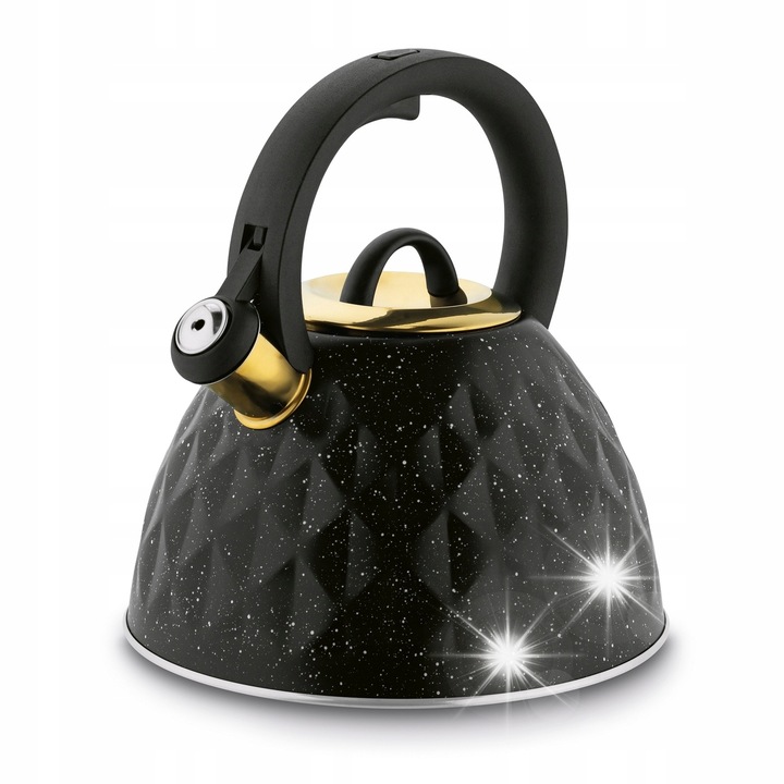 Чайник с отвор за пълнене Konighoffer Etna Marble 3 л, черен, златни детайли, неръждаема стомана, 24x22x24cm