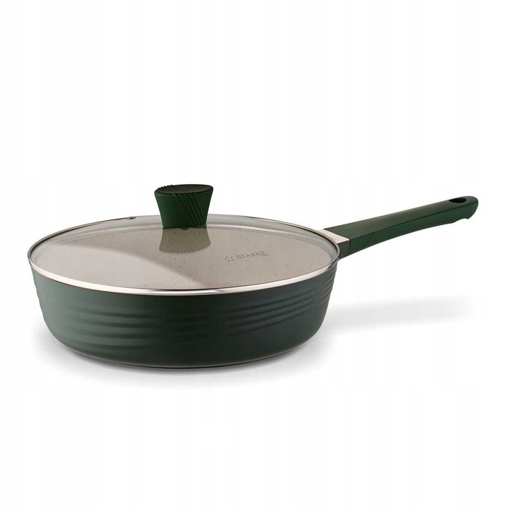 Mély serpenyő fedővel Naturale, 28 cm, zöld, tapadásmentes, indukciós főzőlaphoz