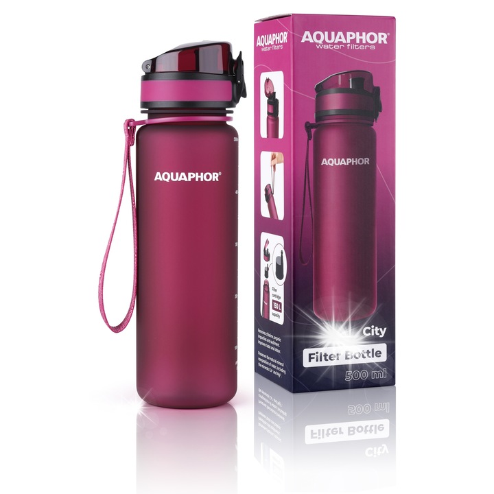 Филтрираща бутилка Aquaphor City, 500мл, 1 включен картуш, матова, с каишка