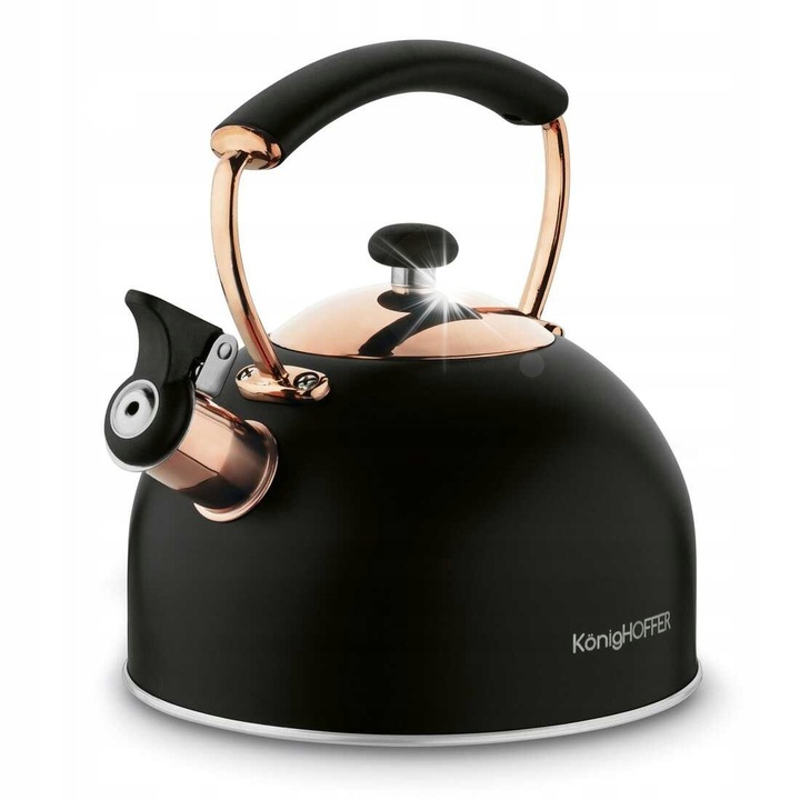 Töltőnyílásos teáskanna, Konighoffer Morena, 2.3 l, fekete, szegélyezett ékezetekkel, 22.5x23x20cm