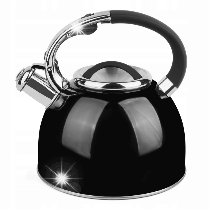 Чайник Tadar 2,5Л неръждаема стомана, черно-сребрист, за всички видове котлони, със свиркащ механизъм за отваряне