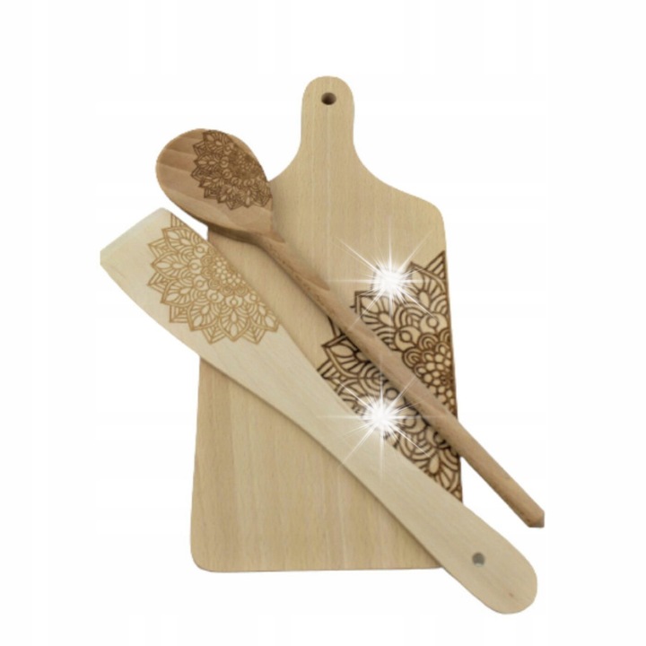 Комплект кухненски прибори, Anapol, дъска за рязане, лъжица, шпатула, кафяв, 30,5x14x1,5см