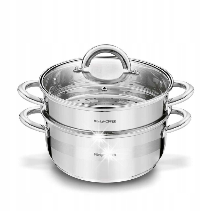 Gőzfazék 2,9 l, Konighoffer Faro, rozsdamentes acél, 3 részes, üvegfedél