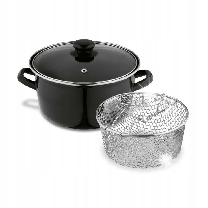 Tadar fritőzedény, 3,2 l, fekete, szűrővel és fedővel, 22x30cm