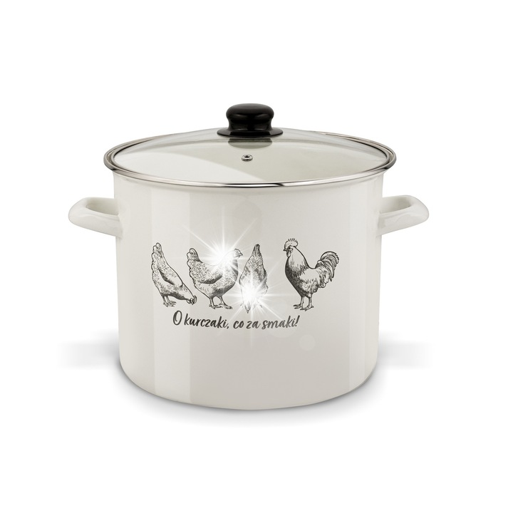 Garnet zománcozott Tadar O Kurczaki 8L, 26cm, krém, átlátszó fedővel