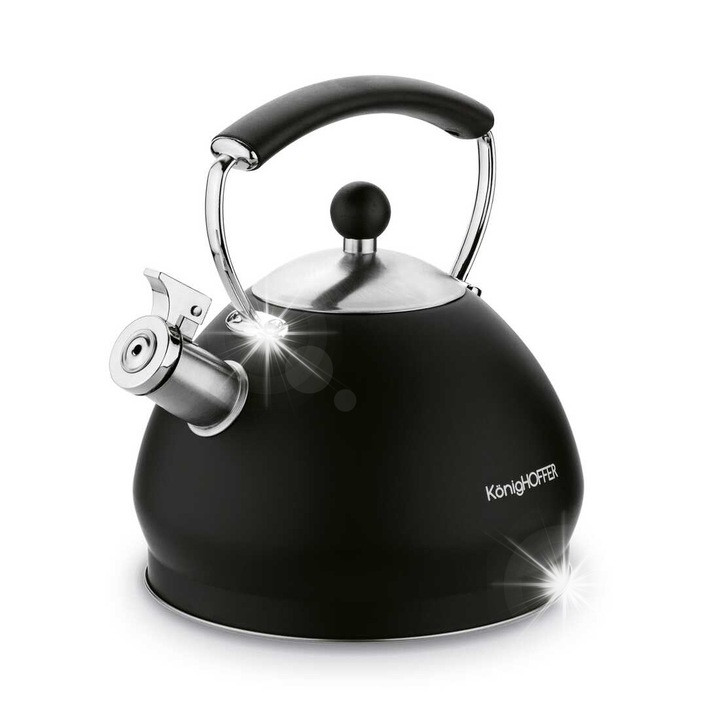 Ruso Konighoffer 3 literes, fekete, nagy kapacitású rozsdamentes acél teáskanna, minden típusú főzőlaphoz