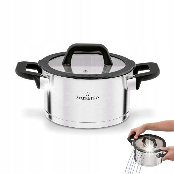 Tadar Pro Rigor 2,4 l-es rozsdamentes acél edény, fedővel, 18 cm, fekete és ezüst, 2 darabos készlet