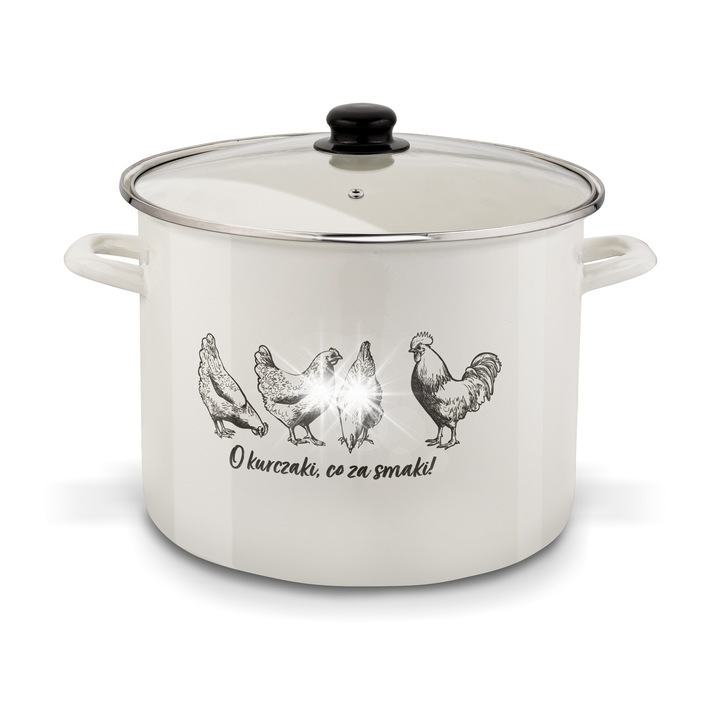 Zománcozott edény Tadar O Kurczaki 12L, 30cm, üvegfedővel, krémszínű, 2 részes szett