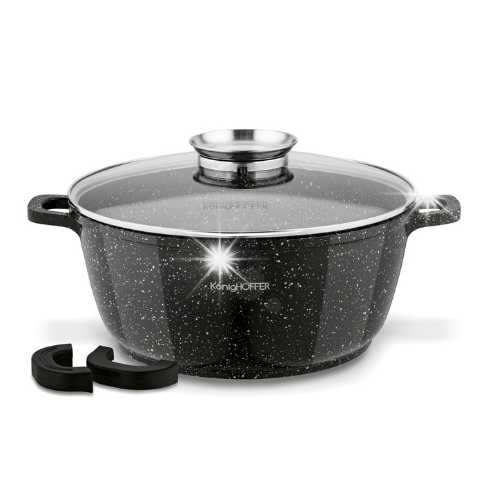 Kerámia edény fedővel, Konighoffer Kingstone, 6,3 l, fekete, szett 2 fogantyúvédővel