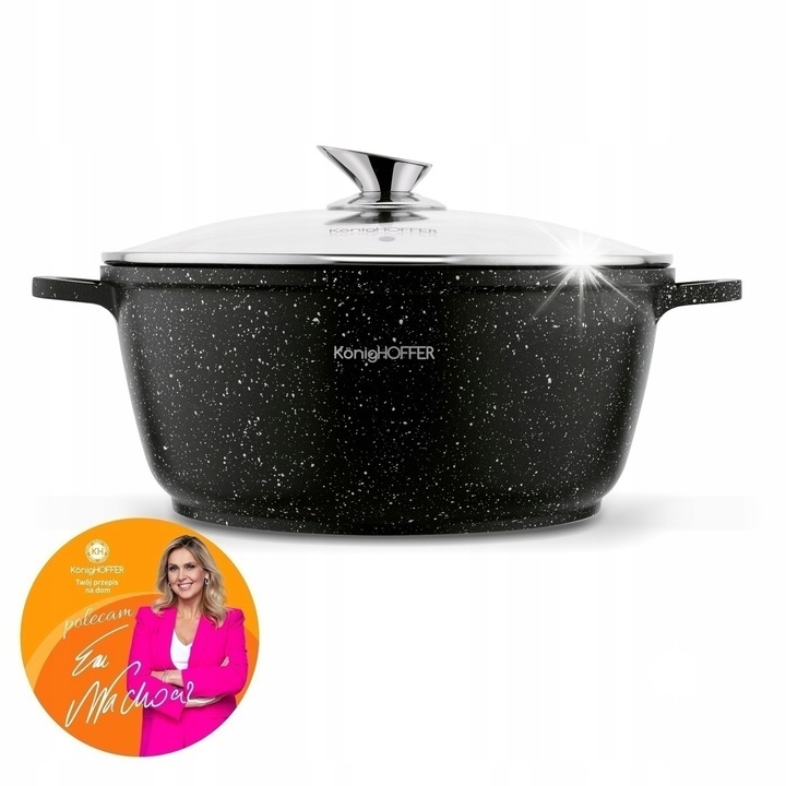 Nagy fazék fedővel Konighoffer Pollo 28 cm, 6,3L, fekete, tapadásmentes, minden típusú főzőlaphoz
