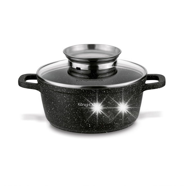 Konighoffer Pollo Black márvány lábas, 1,2 l, 16 cm, átlátszó fedővel