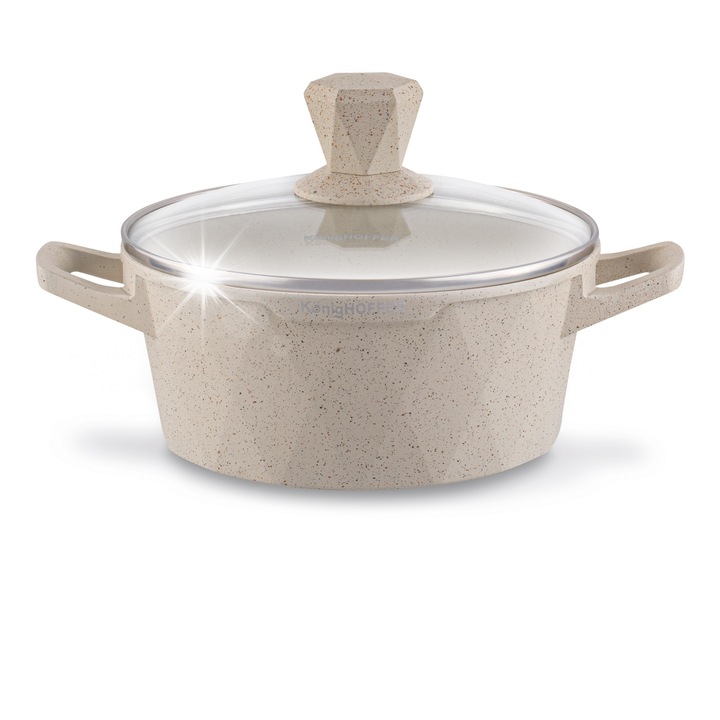 Мраморна тенджера с капак Konighoffer Corte 2,3л, 20см, незалепваща, крем