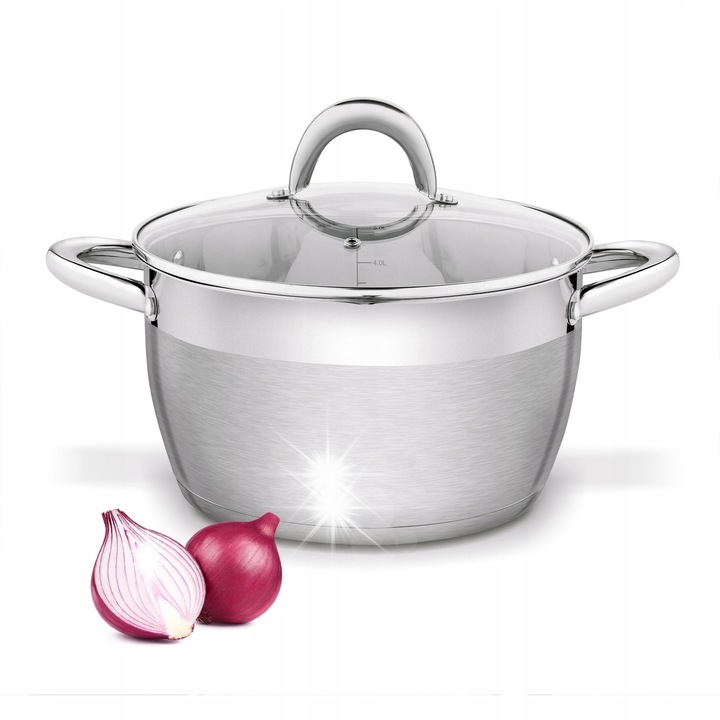 Тенджера от неръждаема стомана с капак, Konighoffer Harley, 5,8л, 24см, сребриста, комплект