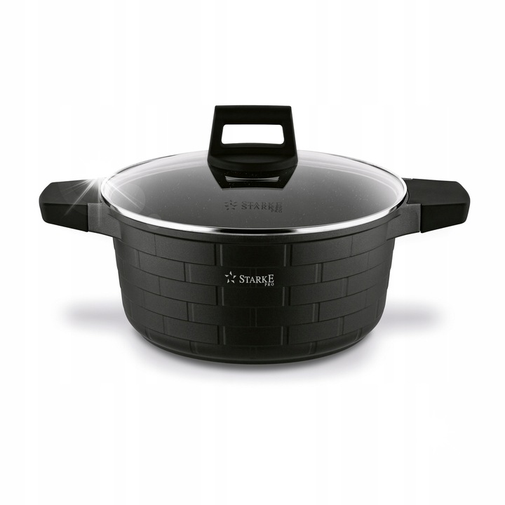 Edény fedővel Starke Pro Brick Marble 4,4L, fekete, 24cm, 2 darabos készlet