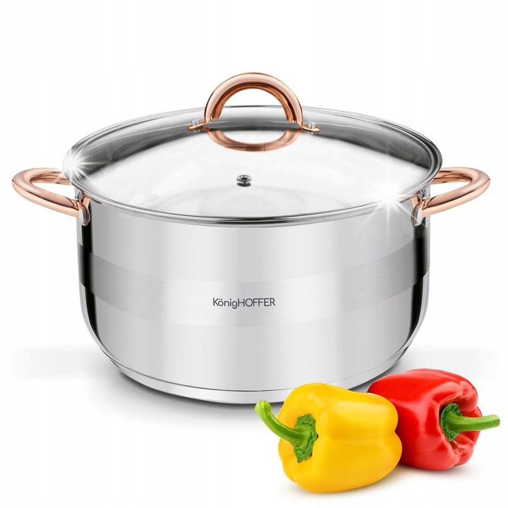 Тенджера с капак Konighoffer Faro Copper 9,2Л, неръждаема стомана, 28см, сребриста, с медни дръжки