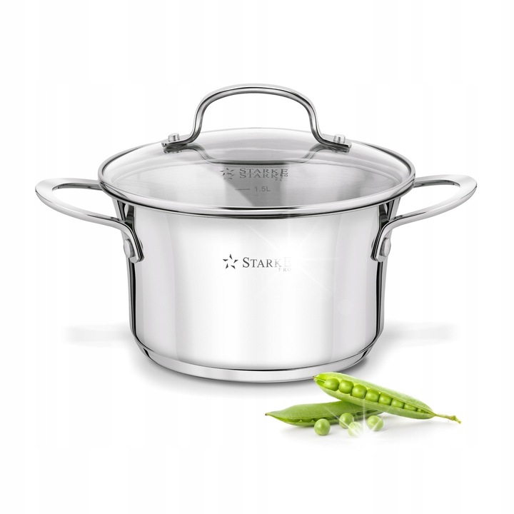 Oala din otel inoxidabil cu capac Starke Pro Sintesi 2,1 l, 18 cm, argintie, set