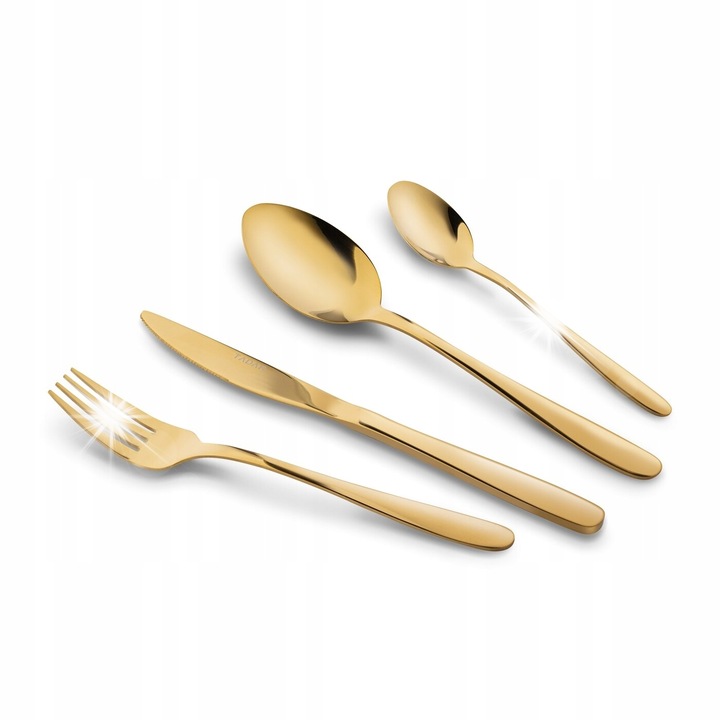 24 részes arany evőeszköz készlet 6 személyre, Tadar, rozsdamentes acél, minimalista design