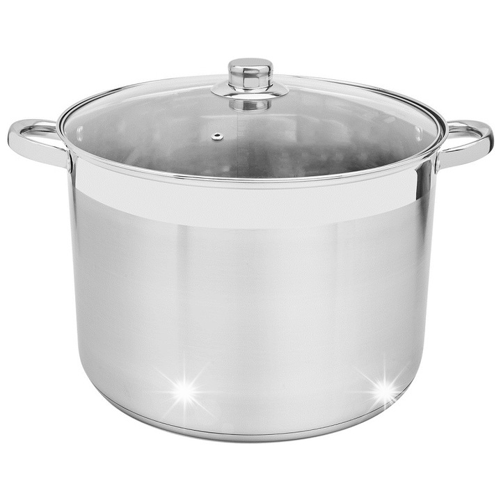 Гастрономическа тенджера от неръждаема стомана 17Л, Тадар, със стъклен капак, 32см, за всички видове котлони