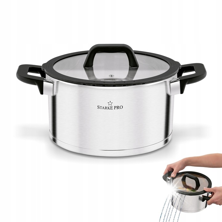 Oala inox cu capac Tadar 5,7 l, 24 cm, set 2 piese, negru/silver