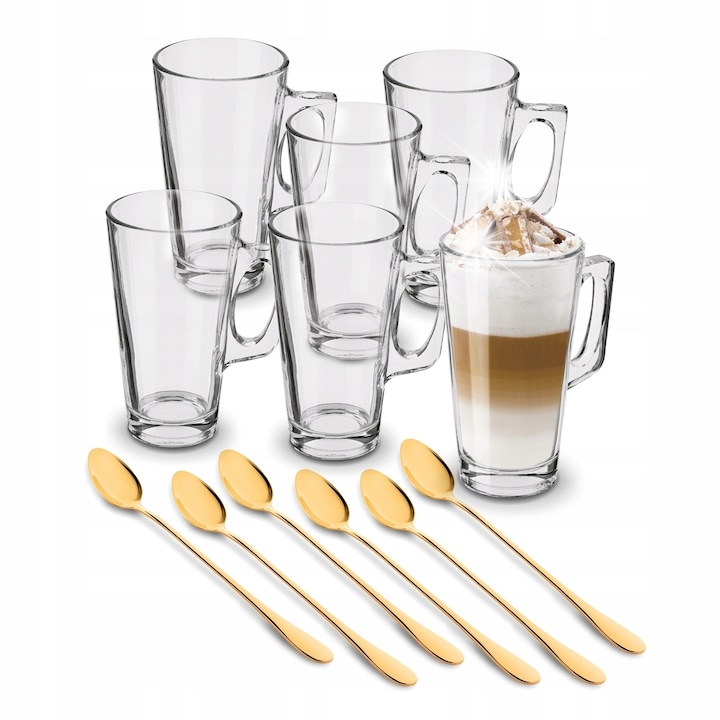 Latte pohár készlet kanálkával, Tadar, 6 darab, 380ml