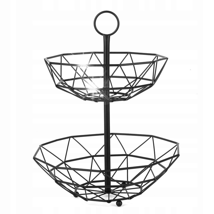 Кошница на две нива Тадар, метална, 29,5x38 см, черна, със стойка за плодове