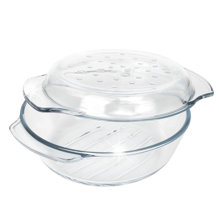 Кръгъл термоустойчив съд с капак Termisil 2.4L, 23.8x27x8.6cm, боросиликатно стъкло