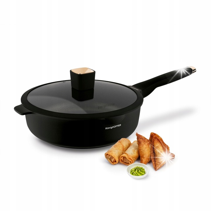 Mély serpenyő fedővel Konighoffer Black Rose 28x8,5 cm, tapadásmentes, soft touch fogantyúk, minden típusú főzőlaphoz
