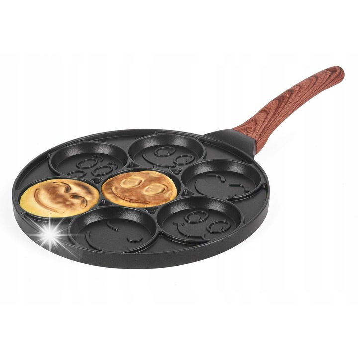 Тиган за палачинки, Konighoffer, 26,5см, 7 форми с усмихнати лица, черен