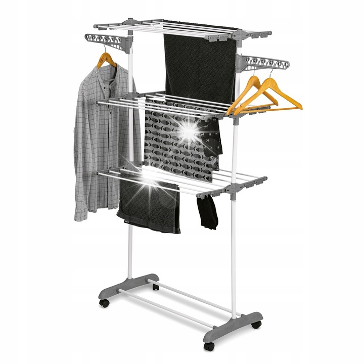 Álló ruhaszárító KonigHOFFER, fehér, 80x55x155 cm, 3 szintes, görgőkkel